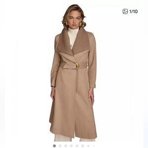 NWOT Donna Karan Ribbed Tan Belted Coat Size Small